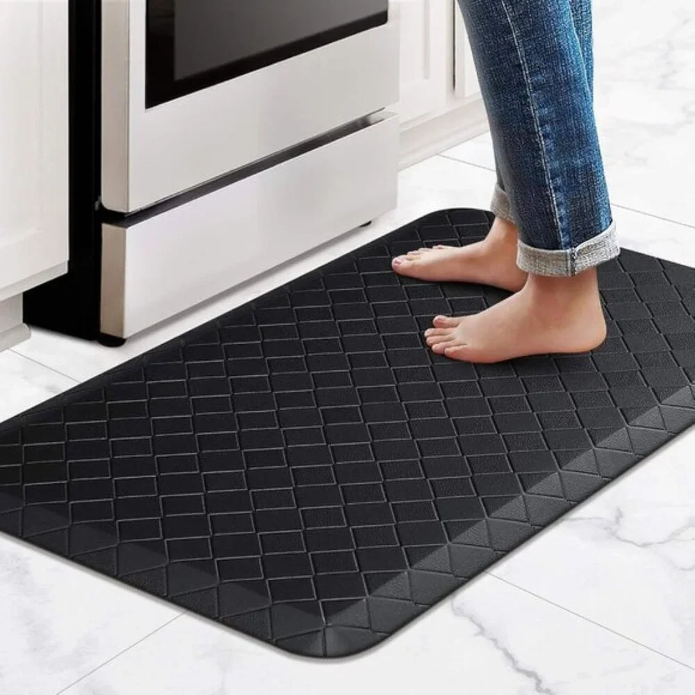 17.3x28in Cushioned Anti-Fatigue Floor Mat, Thick Non-Slip Waterproof Black Rug